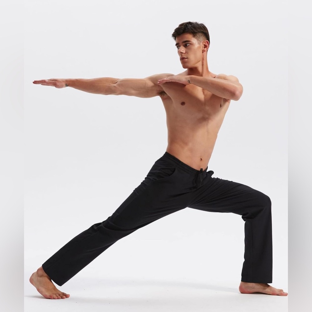 Brand New Men's Cotton Yoga Sweatpants Open Bottom/Black, Large